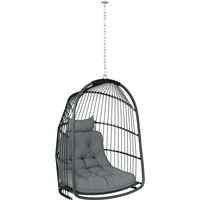 Outsunny Hängesessel Hängekorb mit Kissen Polyrattan Schaukel Outdoor Indoor faltbar Hängestuhl belastbar bis 150kg Hängeschaukel Korbhängesessel für Wohnzimmer Balkon Terrasse Dunkelgrau   Aosom von Outsunny