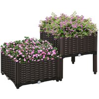 Hochbeet, Pflanzkasten mit Abflusslöchern, Blumenkasten im Rattan-Look, pp, Braun, 40 x 40 x 44 cm - Braun - Outsunny von Outsunny