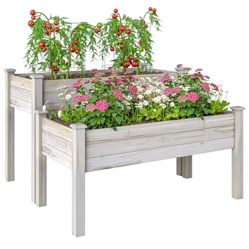 Outsunny Hochbeet 2 Stufen Frühbeet Kräuterbeet Pflanzkasten mit Abflusslöchern Massivholz Natur 115 x 114 x 76 cm von Outsunny