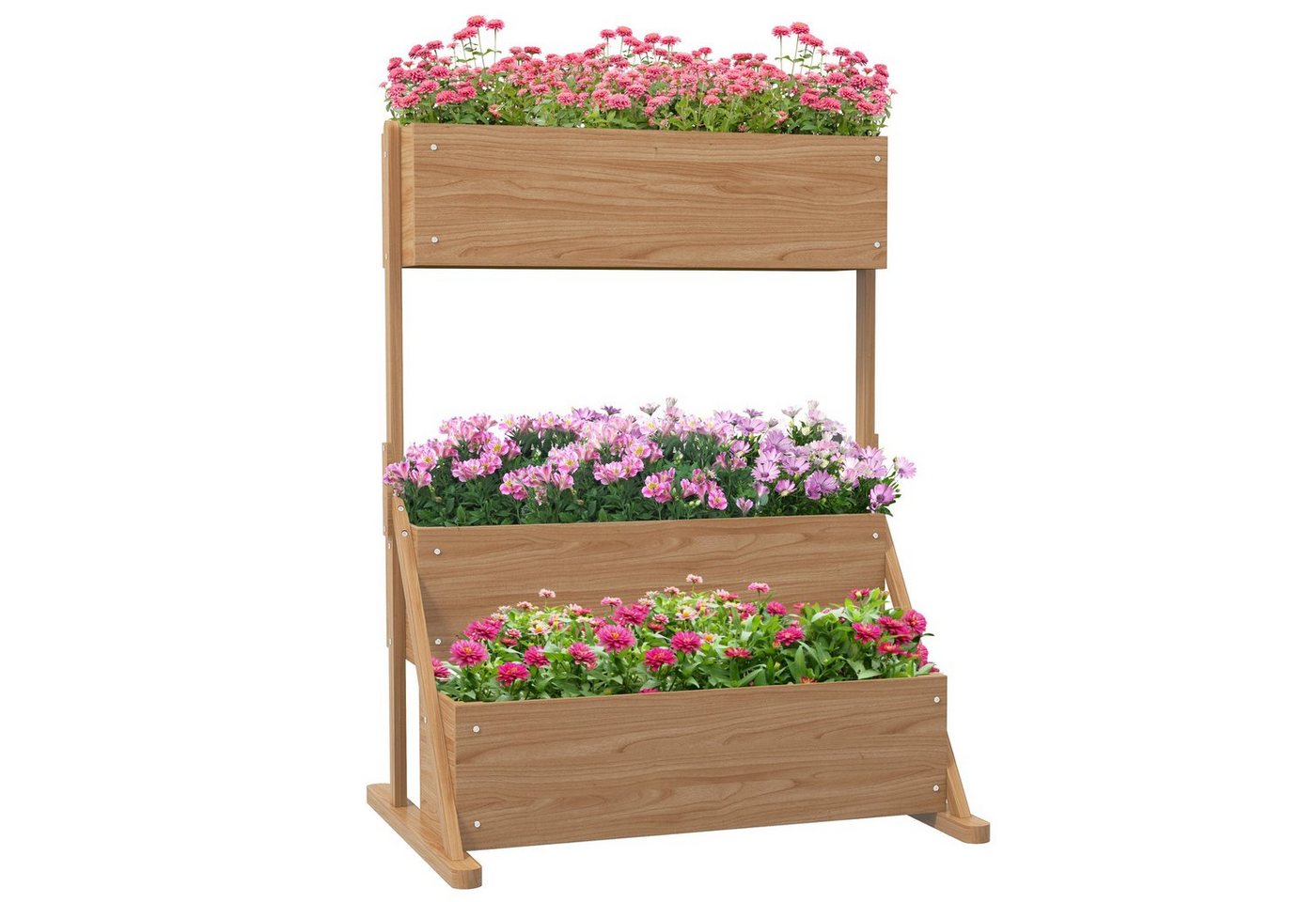 Outsunny Hochbeet 3-Stufiger Blumenkasten Gemüsebeet mit Innenvlies (Gartenbeet, 1 St., Kräuterbeet), für Garten, Balkon, Natur, 108 x 80 x 140 cm von Outsunny