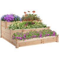 Outsunny Hochbeet 3-stufige Gartenbeet Pflanzenbeet  Kräuterbeet Blumentreppe für Balkon Garten Natur Tannenholz 124 x 124 x 56 cm von Outsunny