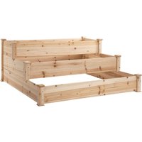 Hochbeet 3-stufige Gartenbeet Blumentreppe für Balkon Garten Natur Tannenholz 124 x 124 x 56 cm von Outsunny