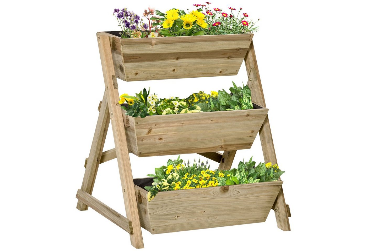 Outsunny Hochbeet Pflanzentreppe Pflanzregal Pflanzenständer Blumenständer Natur (Set, 1 St., Blumenleiter mit 3 Ablagen), 71L x 61B x 77H cm von Outsunny