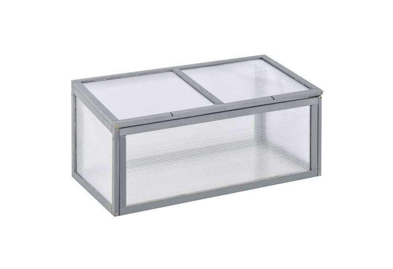 Outsunny Hochbeet Gewächshaus Frühbeetkasten Pflanzenbeet mit Abdeckung (Treibhaus, 1 St., Frühbeet), aus Holz,Polycarbonat, Grau, 90 x 46 x 40 cm von Outsunny