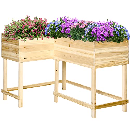 Outsunny Hochbeet Holz Pflanzkasten mit Bewässerungssystem Vliesstoff Blumenkasten Blumentopf Kräuterbeet Natur 122 x 91 x 81 cm von Outsunny