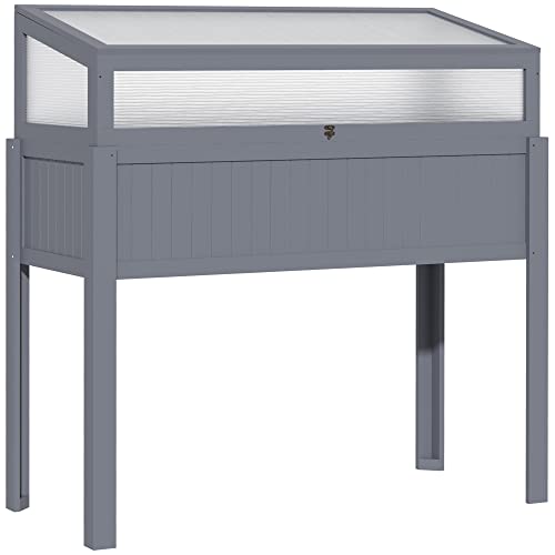Outsunny Hochbeet Holz mit Frühbeet 2-in1 Gewächshaus Tomatenhaus Gemüsebeet Kräuterbeet Pflanzkasten für Garten Balkon und Terrasse Polycarbonat Grau 120 x 54 x 112/122 cm von Outsunny