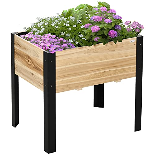 Outsunny Hochbeet Pflanzkasten Blumenkasten Blumentopf Kräuterbeet mit Vliesstoff Massivholz Stahl Natur+Schwarz 80 x 60 x 74 cm von Outsunny