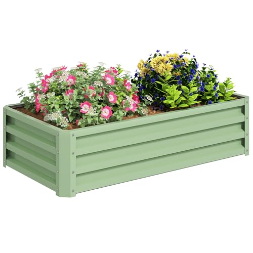 Outsunny Hochbeet Stahl, Pflanzbeet Frühbeet mit Offenem Boden Gartenbeet Blumenkasten Pflanzkasten Gemüsebeet 120x60x30,5 cm für Garten Balkon Terrasse, Pflanzkübel für Blumen, Pflanzen,Obst, Gemüse von Outsunny