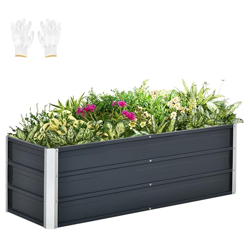 Outsunny Hochbeet aus Stahl Gartenbeet Pflanzkasten Blumenkasten Blumenkübel mit Handschuhe Kohlegrau 125 x 47 x 40 cm von Outsunny