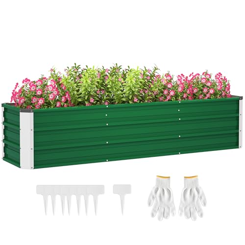Outsunny Hochbeet aus Stahl Gartenbeet Pflanzkasten Blumenkasten Blumenkübel mit Handschuhe Grün 183 x 47 x 40 cm von Outsunny