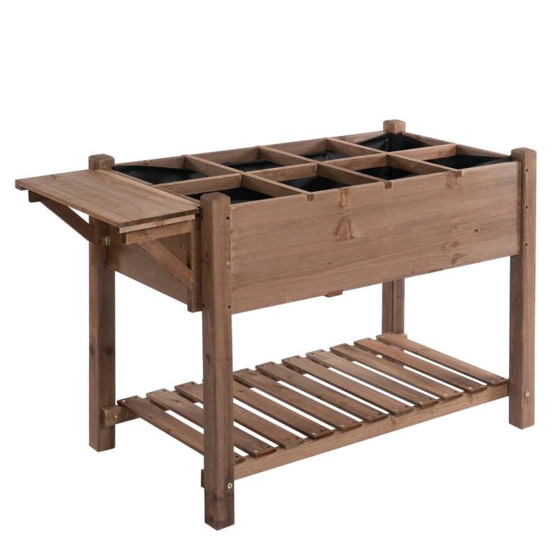 Outsunny Hochbeet mit 8 Geteilten Gittern Massivholz Braun 123 x 54 x 74 cm von Outsunny