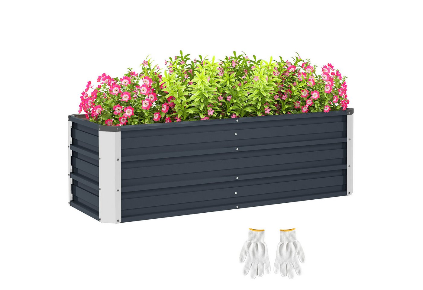 Outsunny Hochbeet mit Handschuhe, geeignet für Bepflanzung (Blumenbeet, 1 St., Gemüsebeet), für Garten, Balkon, Kohlegrau von Outsunny