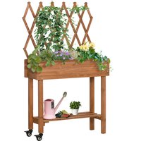 Outsunny Hochbeet mit Rankgitter  Blumenkasten auf Rollen & Ablage, Massivholz, für Terrasse, Braun, 79x29x130cm  Aosom.de von Outsunny