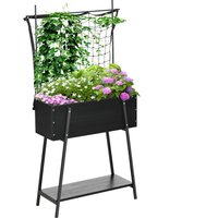 Outsunny Hochbeet  Rankgitter Blumenkasten mit Ablage, Wetterbeständig für Terrasse, Massivholz, Schwarz, 89x34x168cm  Aosom.de von Outsunny