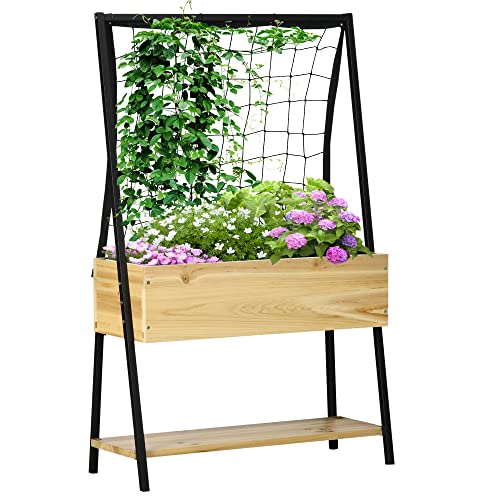 Outsunny Hochbeet mit Rankgitter, Pflanzkasten mit Ablage, Pflanzkübel mit Innenverkleidung aus Vlies, Blumenkasten, für Terrasse, Balkon, Natur, 80 x 30 x 125 cm Outsunny Hochbeet mit Rankgitter, Pflanzkasten mit Ablage, Pflanzkübel mit Innenverkleidung aus Vlies, Blumenkasten, für Terrasse, Balkon, Natur, 80 x 30 x 125 cm von Outsunny