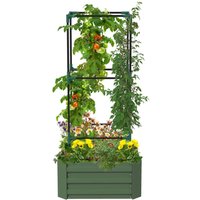 Outsunny Hochbeet mit Rankhilfe, Blumenkasten mit Offenem Boden, Stahl, Grün von Outsunny