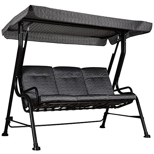 Outsunny Hollywoodschaukel, 3-Sitzer Gartenschaukel, Verstellbares Sonnendach, Texteline Grau 200 x 120 x 170 cm von Outsunny