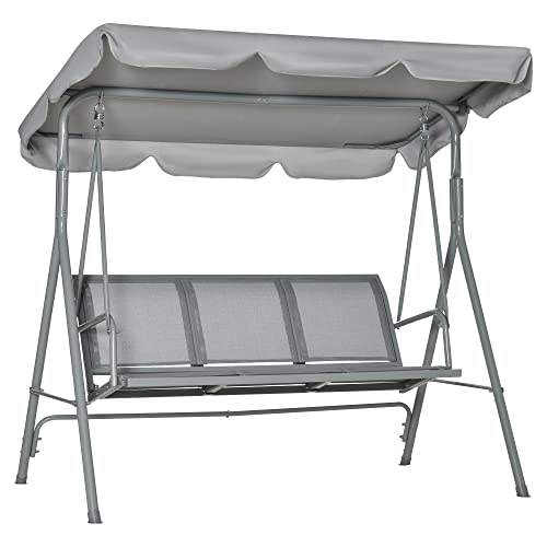 Outsunny Hollywoodschaukel 3-Sitzer Gartenschaukel Schaukelbank mit Dach Metall Grau+Silber 170 x 110 x 153 cm von Outsunny