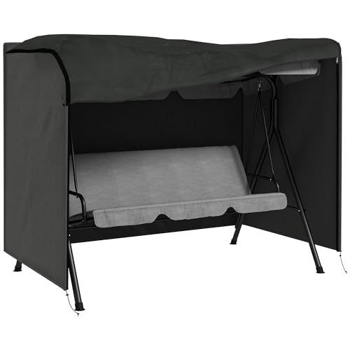 Outsunny Hollywoodschaukel Abdeckung 3 Sitzer, Wasserabweisend Winterfest Schutzhülle für Gartenschaukel, UV-Beständig Abdeckplane, Abdeckhaube, Reißfest 600D Oxford Gewebe, 205x124x164cm Dunkelgrau von Outsunny