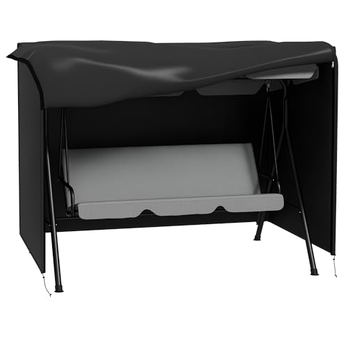 Outsunny Hollywoodschaukel Abdeckung 3 Sitzer, Wasserabweisend Winterfest Schutzhülle für Gartenschaukel, UV-Beständig Abdeckplane, Abdeckhaube, Reißfest 600D Oxford Gewebe, 205x124x164cm Schwarz von Outsunny