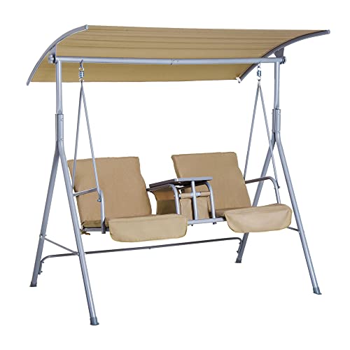 Outsunny Hollywoodschaukel Gartenschaukel Schaukel 2-Sitzer mit Sonnendach Beige 175 x 112 x 165 cm von Outsunny