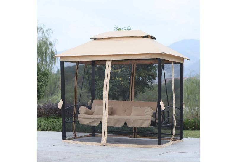 Outsunny Hollywoodschaukel Gartenschaukel Schaukel mit Seitenwänden, 3-Sitzer, Bettfunktion, Gartenliege, 1 tlg., Schaukel, für Garten, Balkon,Beige von Outsunny