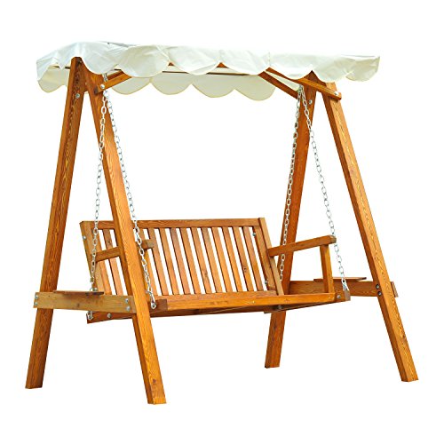 Outsunny Hollywoodschaukel Gartenschaukel Schaukelbank Schaukel 2-Sitzer Lärche Natur+Creme von Outsunny