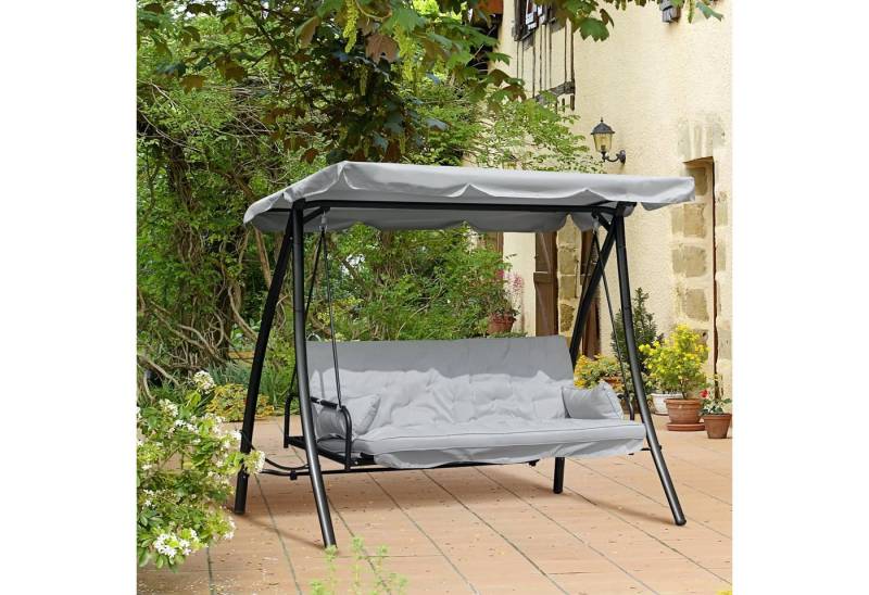 Outsunny Hollywoodschaukel Schaukelbank mit Dach, 3-Sitzer, Bettfunktion, Schaukelstuhl, 1 tlg., Gartenschaukel, für Garten, Balkon, Grau von Outsunny
