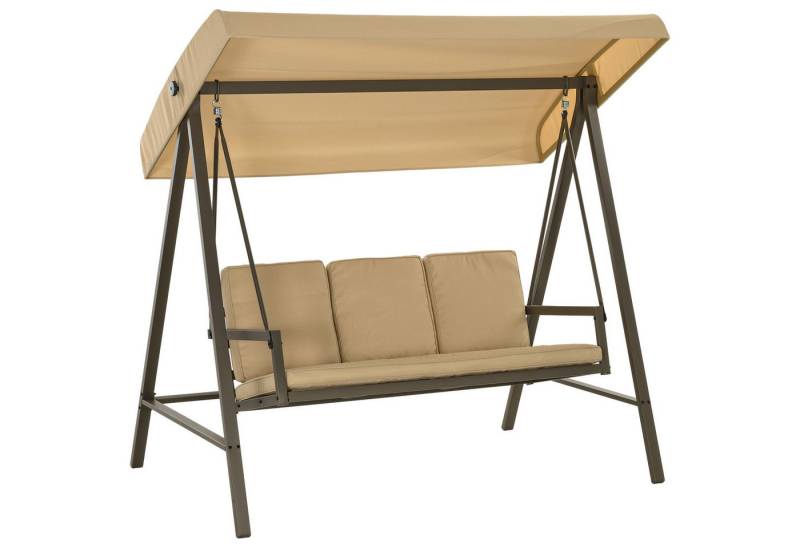 Outsunny Hollywoodschaukel Schaukelbank mit Verstellbarem Dach, Rückenkissen, 3-Sitzer, mehrfach verstellbares Dach, Gartenschaukel, 1 tlg., Schwingbank, bis 360 kg Belastbar, Beige, 200 x 125 x 175 cm von Outsunny
