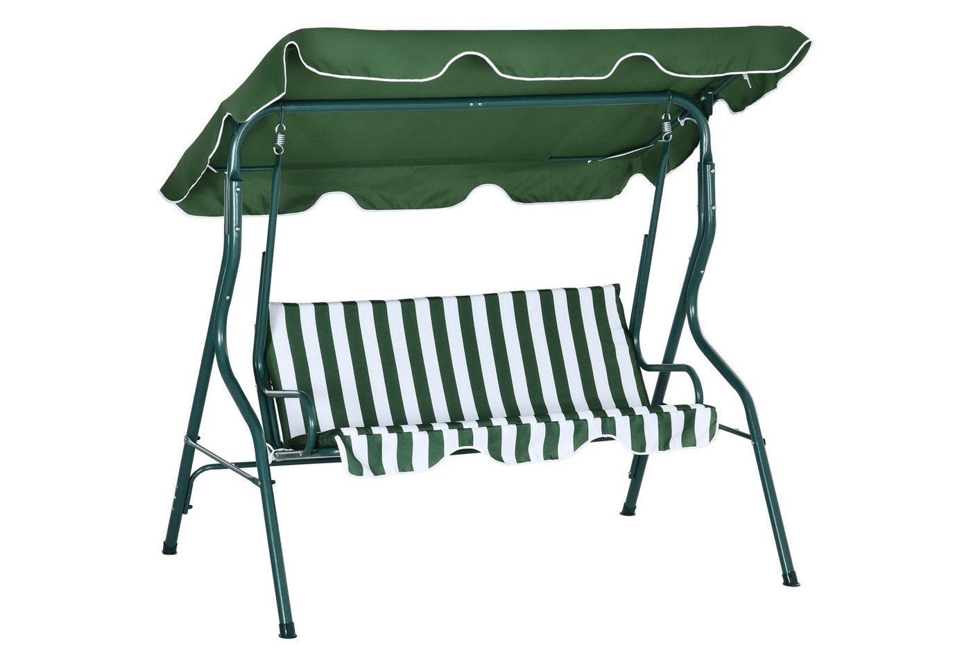 Outsunny Hollywoodschaukel Schwingbank mit Verstellbarem Sonnendach, 3-Sitzer, Relaxfunktion, Gartenschaukel, 1 tlg., Schaukelbank, Stahlrahmen, Grün 170 x 110 x 153 cm von Outsunny