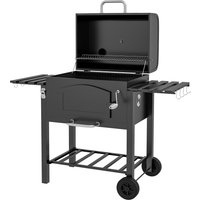 Outsunny Holzkohlegrill  BBQ Gartengrill mit Deckel, Ablagen, Smoker, Warmhalteplatte, Regale, Transportrollen, Metall  Aosom.de von Outsunny