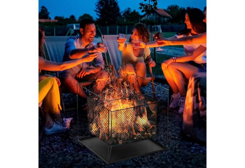Outsunny Holzkohlegrill Feuerschale modern rechteckig, Feuerkorb, Feuerstelle für Garten Camping BBQ, Metall Schwarz 45 x 45 x 43 cm von Outsunny
