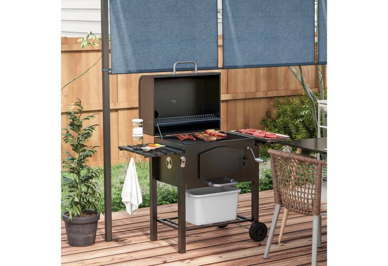 Outsunny Holzkohlegrill Grillwagen mit Deckel und Ablagen, Campinggrill, BBQ Gartengrill, Gartenparty Transportrollen Schwarz 124 x 66 x 112 cm Outsunny Holzkohlegrill Grillwagen mit Deckel und Ablagen, Campinggrill, BBQ Gartengrill, Gartenparty Transportrollen Schwarz 124 x 66 x 112 cm von Outsunny