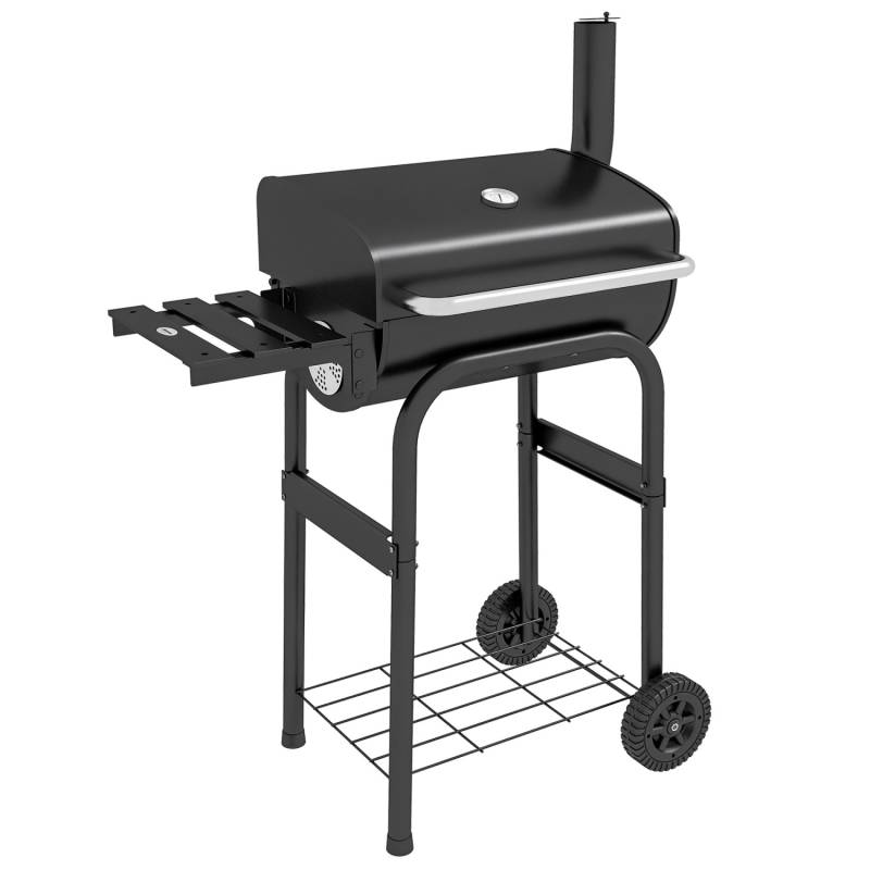 Outsunny Holzkohlegrill Metall Edelstahl Schwarz 83L x 46,5B x 115H cm von Outsunny