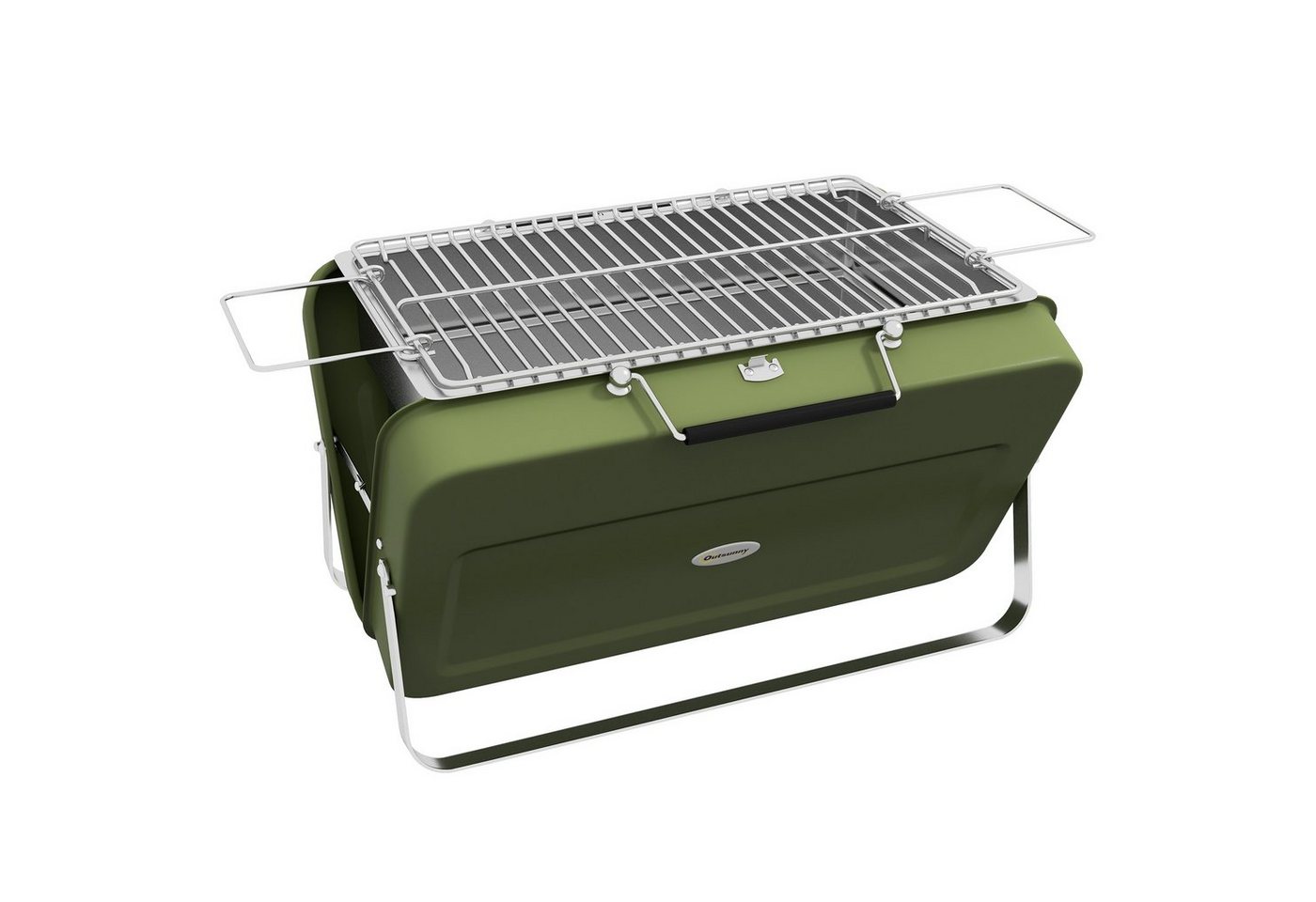 Outsunny Holzkohlegrill Tischgrill mit Kohleschale, Grillrost, Tischholzgrill, Campinggrill, für Picknick, Garten, Edelstahl Grün, 47 x 30 x 28 cm von Outsunny