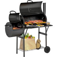 Outsunny Holzkohlegrill aus Stahl BBQ Smoker mit Deckel Thermometer Räder Ablage fahrbar Grillwagen mit Luftzufuhr Kohlewanne, Kohlegrill von Outsunny