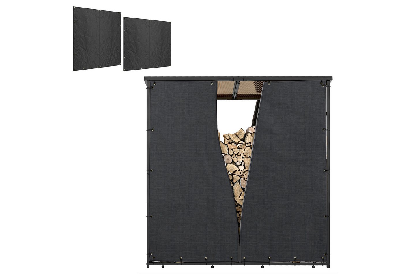 Outsunny Kaminholzregal 2er-Set, 174 cm, Wasserdicht 600D Oxford, UV-Schutz, BxTxH:174x1x62 cm, (Brennholzregalabdeckung, 2-St., Kaminholzregal Abdeckung), für Feuerholzregal 176B x 163,175H cm, Schwarz von Outsunny