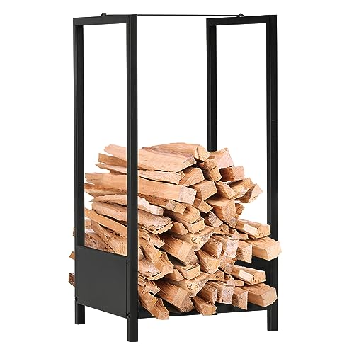Outsunny Kaminholzregal Brennholzregal Feuerholzregal Kaminholzlager, Stapelhilfe für Brennholz Kaminholzunterstand für Garten Balkon Stahl Schwarz 39 x 35 x 76 cm von Outsunny