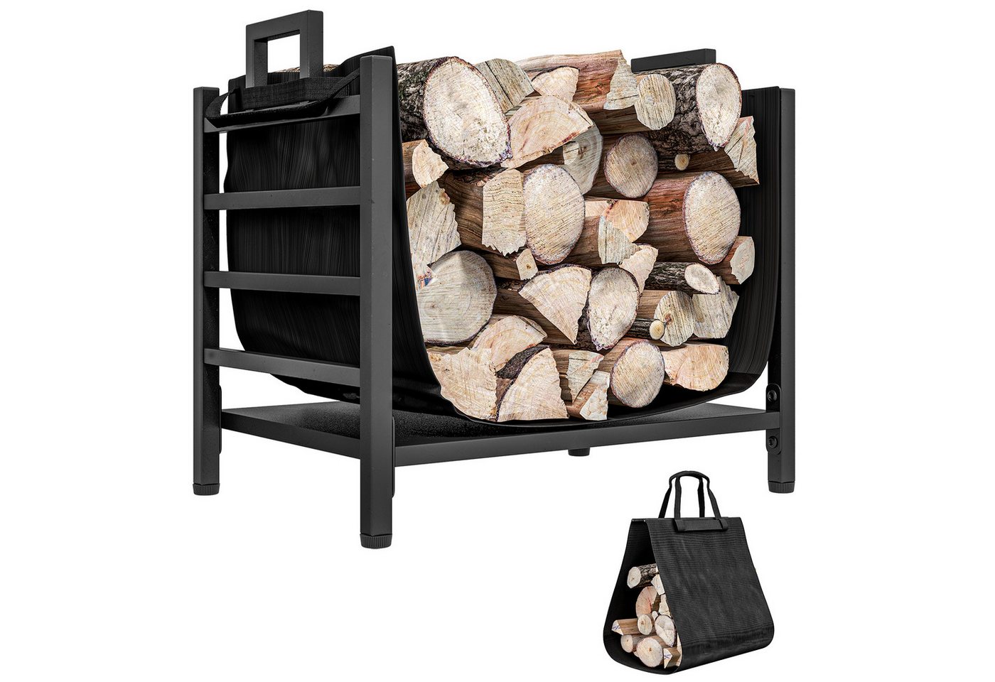 Outsunny Kaminholzregal mit abnehmbarem Tragebeutel, BxTxH:49x34x44 cm, (Feuerholzregal, 1-St., Brennholzregal), für Outdoor, Indoor, bis 50 kg, Metall, Schwarz von Outsunny