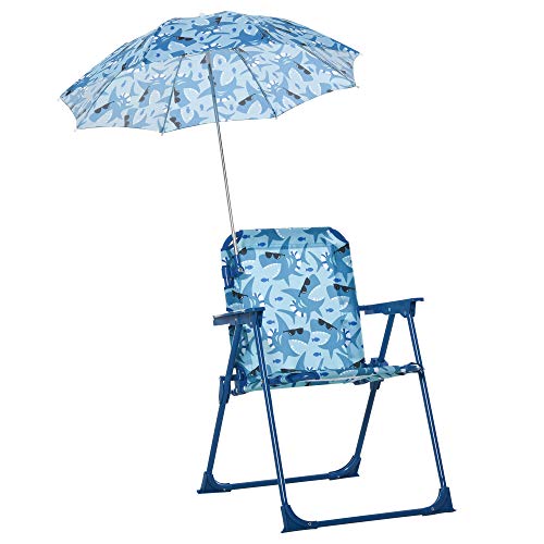 Outsunny Kinder-Campingstuhl mit Sonnenschirm Kinder-Strandstuhl Klappstuhl für 1-3 Jahre leichte Gewicht Metall Blau 39 x 39 x 52cm von Outsunny
