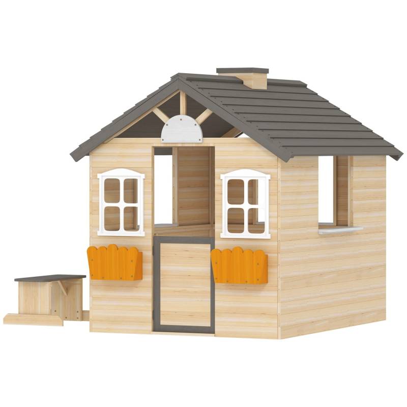 Outsunny Kinder Spiel Haus Stahl Polyester Natur  Grau  Weiß 113L x 94B x 134,5H cm von Outsunny