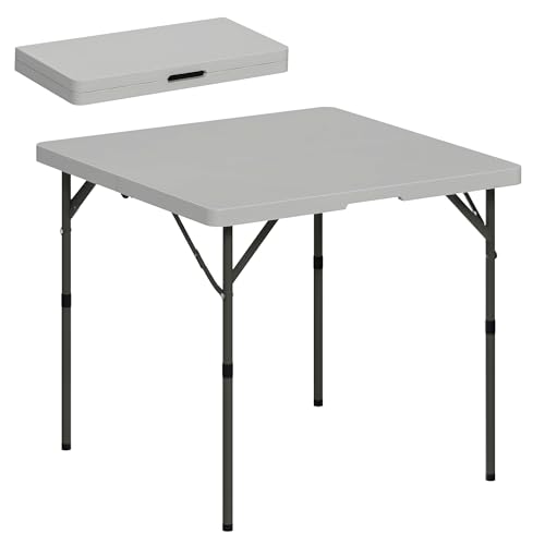 Outsunny Klappbarer Campingtisch, strapazierfähig, Picknicktisch mit 2 verstellbaren Höhen, für Innen- und Außenbereich, Garten, Party, Grill, Dunkelgrau von Outsunny