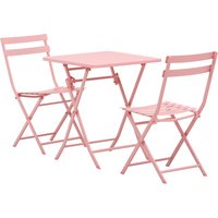 Outsunny Klappbares Bistro-Gartenmöbel-Set - quadratischer Tisch 60L x 60B x 71H cm mit 2 Stühlen - Pulverbeschichtetes Metall in Rosa Aosom Outsunny Klappbares Bistro-Gartenmöbel-Set - quadratischer Tisch 60L x 60B x 71H cm mit 2 Stühlen - Pulverbeschichtetes Metall in Rosa Aosom von Outsunny