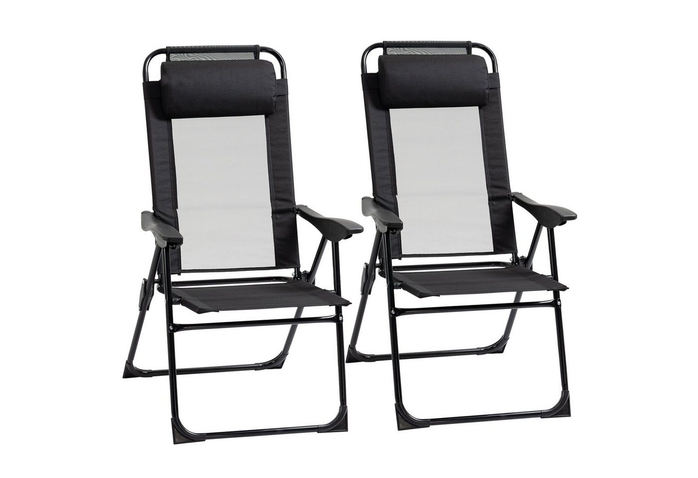 Outsunny Klappstuhl 2er-Set klappbarer Gartenstuhl mit verstellbarer Rückenlehne Armlehne (Campingstuhl, 2 St), für Garten Balkon bis 120 kg belastbar Oxford Schwarz von Outsunny