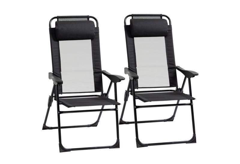 Outsunny Klappstuhl 2er-Set klappbarer Gartenstuhl mit verstellbarer Rückenlehne Armlehne (Campingstuhl, 2 St), für Garten Balkon bis 120 kg belastbar Oxford Schwarz von Outsunny