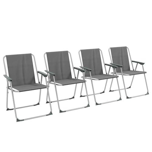 Outsunny Klappstuhl 4er Set klappbar Campingstuhl mit Rücken-und Armlehne Gartenstuhl für Balkon Garten Oxford 53 x 54 x 76 cm Grau von Outsunny