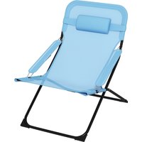 Outsunny Klappstuhl klappbarer Gartenstuhl mit verstellbarer Rückenlehne Campingstuhl mit Kopfkissen bis 120 kg belastbar für Garten Balkon Mesh Blau von Outsunny