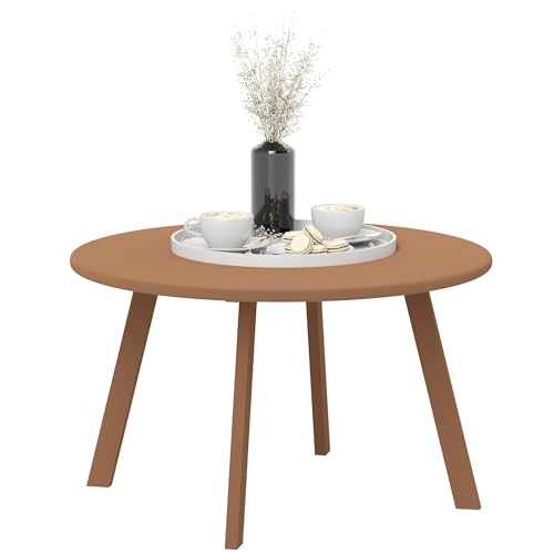 Outsunny Kleiner runder Couchtisch, Beistelltisch mit Anti-Rutsch-Kufen, Metallrahmen, für Garten, Balkon, Terrasse, Wohnzimmer, Ø 70 x 42 cm, orange von Outsunny