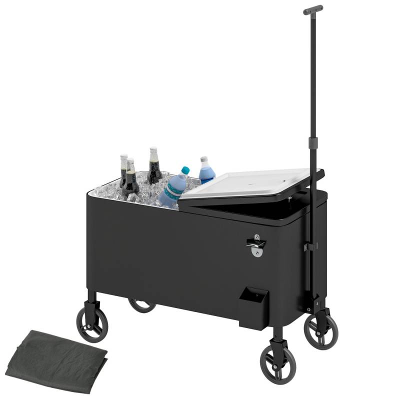 Outsunny Kühlwagen Kunststoff Stahl Schwarz 87cm x 46cm x 120cm von Outsunny