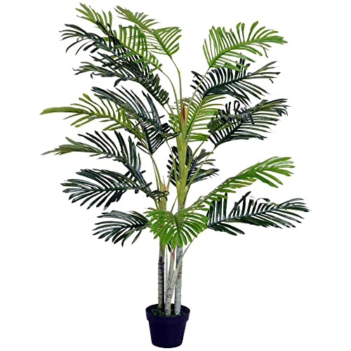 Outsunny Künstliche Palme 150cm Kunstpflanze Kunstbaum mit Pflanztopf Kunstpalme mit 19 Palmenwedel Deko Kunststoff von Outsunny